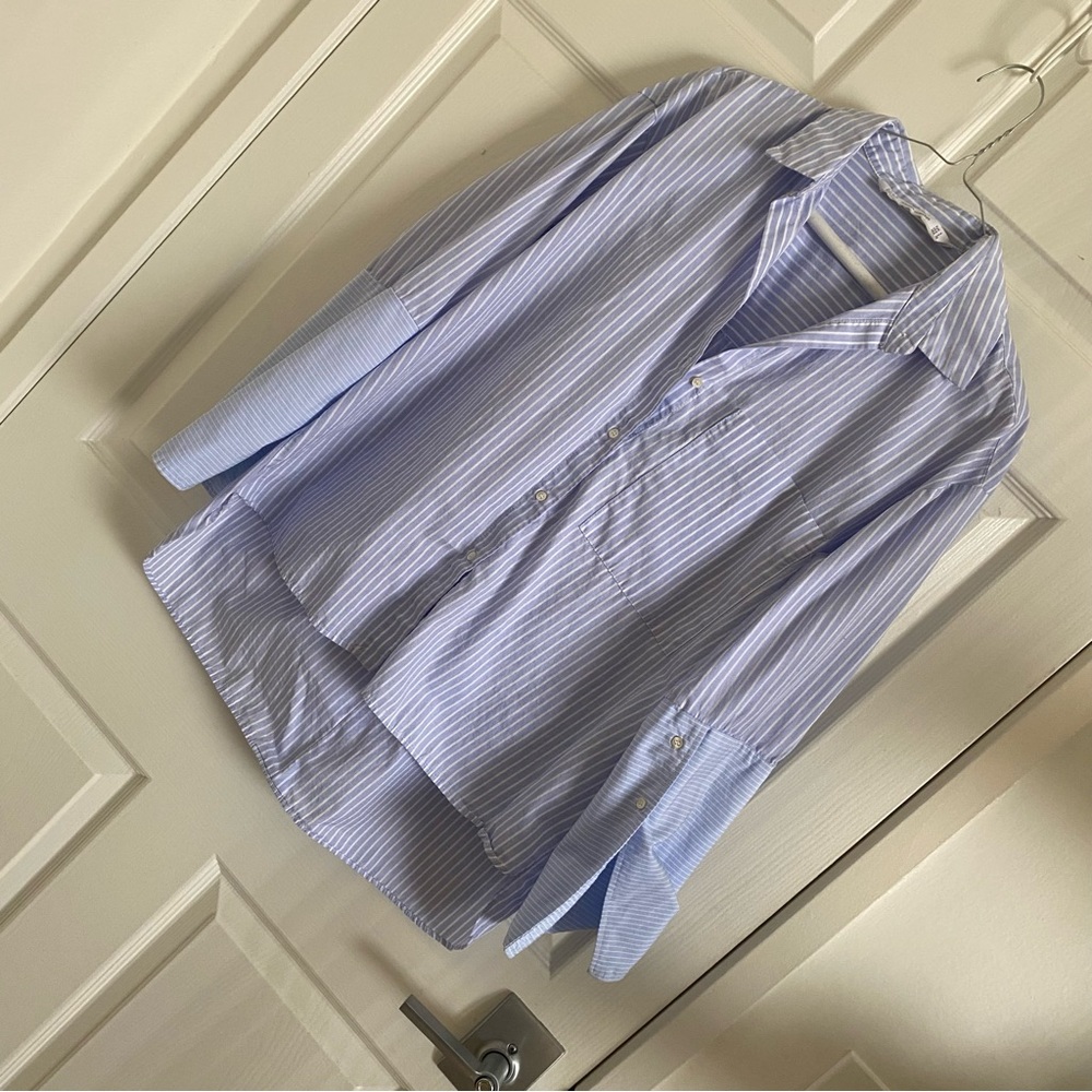 Zara Blue Stripe Contrast Boxy Button Down Shirt
